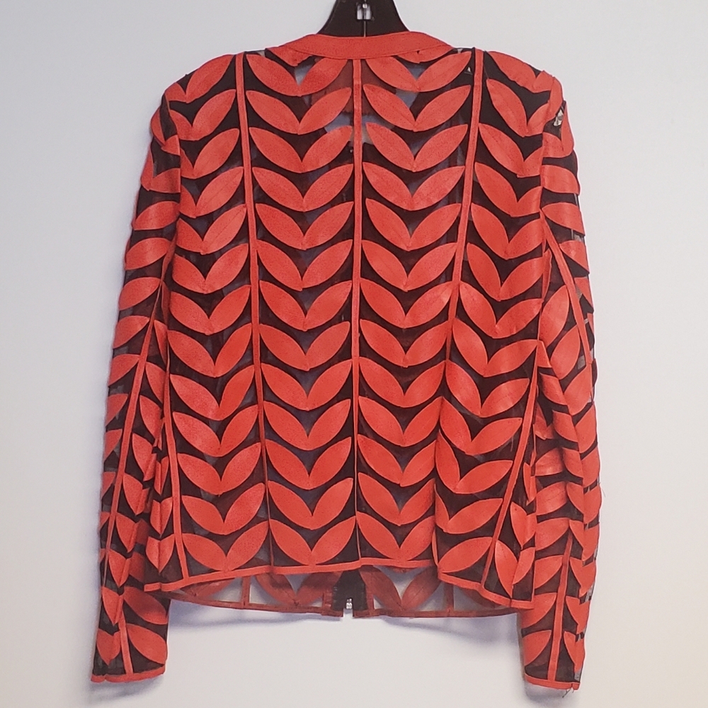 DEMIRART Red Lamb Leather On Mesh Leaf  Jacket Medium - Picture 5 of 6